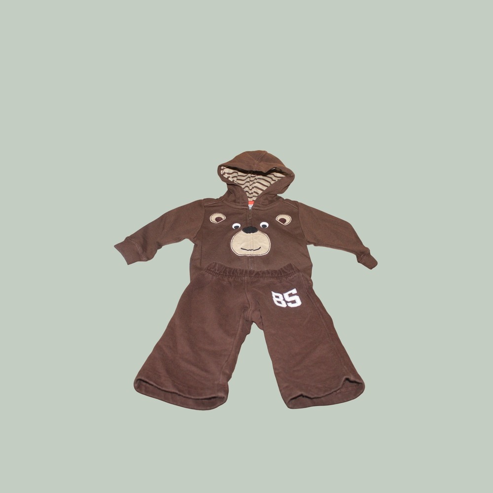 Carters Baby Boy 3pc Brown Bear Sherpa Jacket Hoodie Pants Set 6 Months